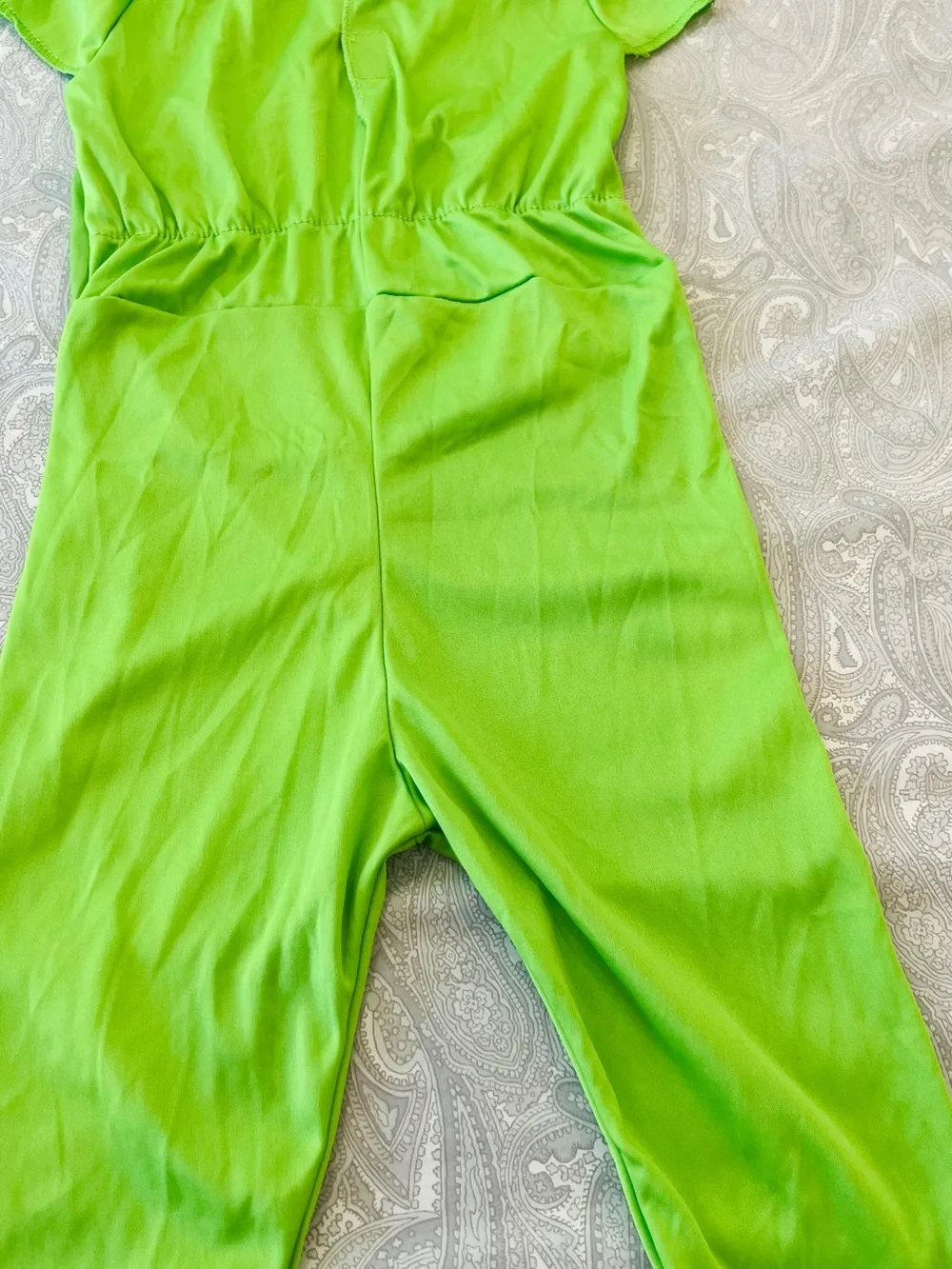Bright Lime Green Cocomelon Kids Costume Jumpsuit with Dark Green Stripe